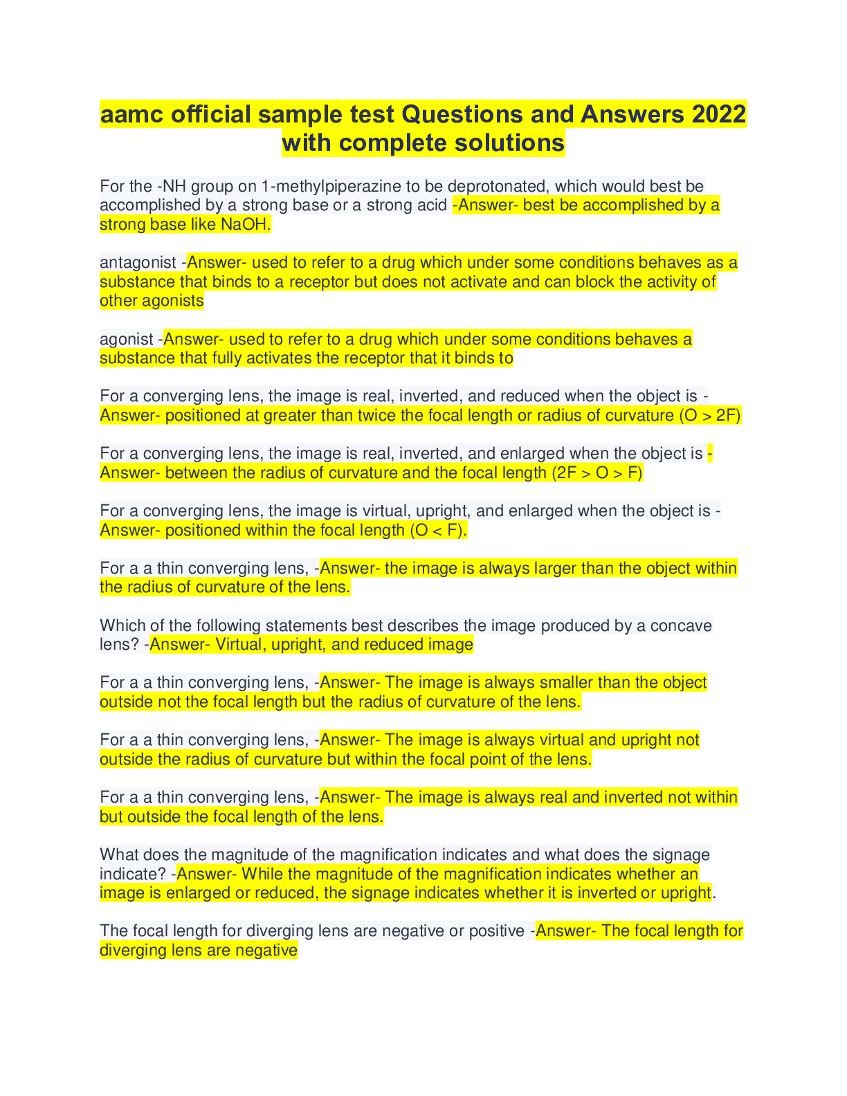 aamc official sample test Questions and Answers 2022 with complete